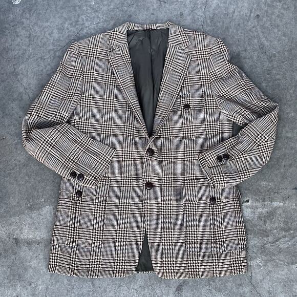 Malibu Clothes Men's Vintage Cashmere Houndstooth Sport Coat, Made In USA - Picture 4 of 12